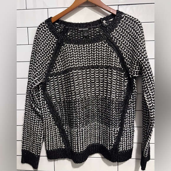 DKNY Jeans Black White Stitch & Yarn Sweater Pullover Chunky L - Picture 3 of 6